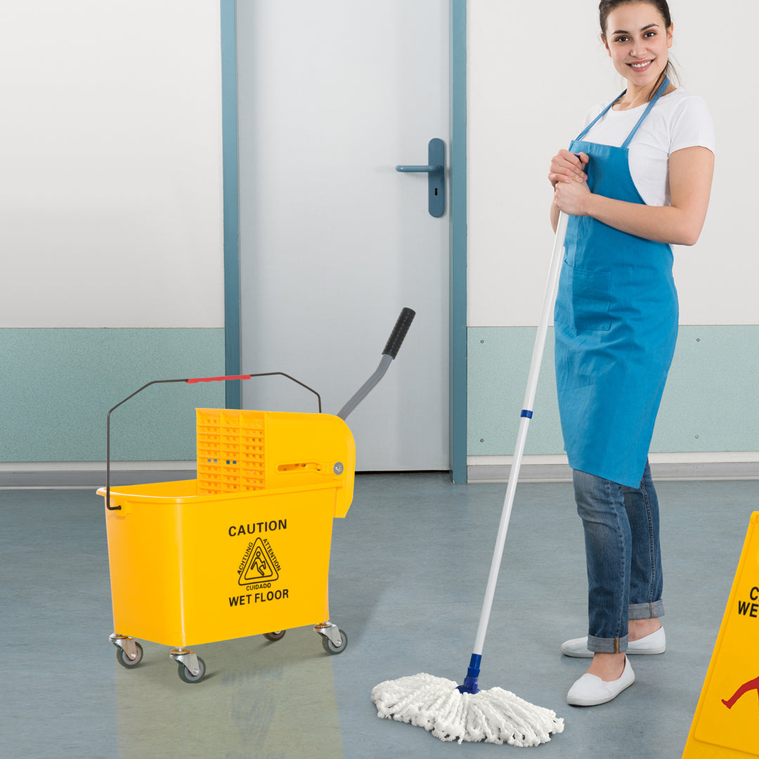 20L Mop Bucket on Wheels, with Water Separation Panel - Yellow