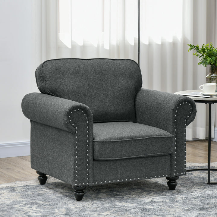 Mid-Century Armchair, HOMCOM Single Sofa with Pocket Springs - Dark Grey | Aosom UK