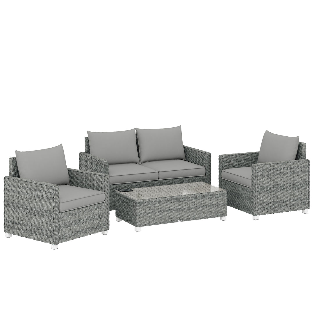 4 Piece Rattan Garden Furniture Set with Loveseat, 2 Armchairs, Glass-