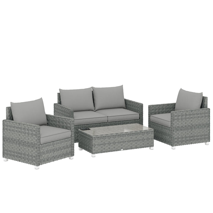 4 Piece Rattan Garden Furniture Set with Loveseat, 2 Armchairs, Glass-