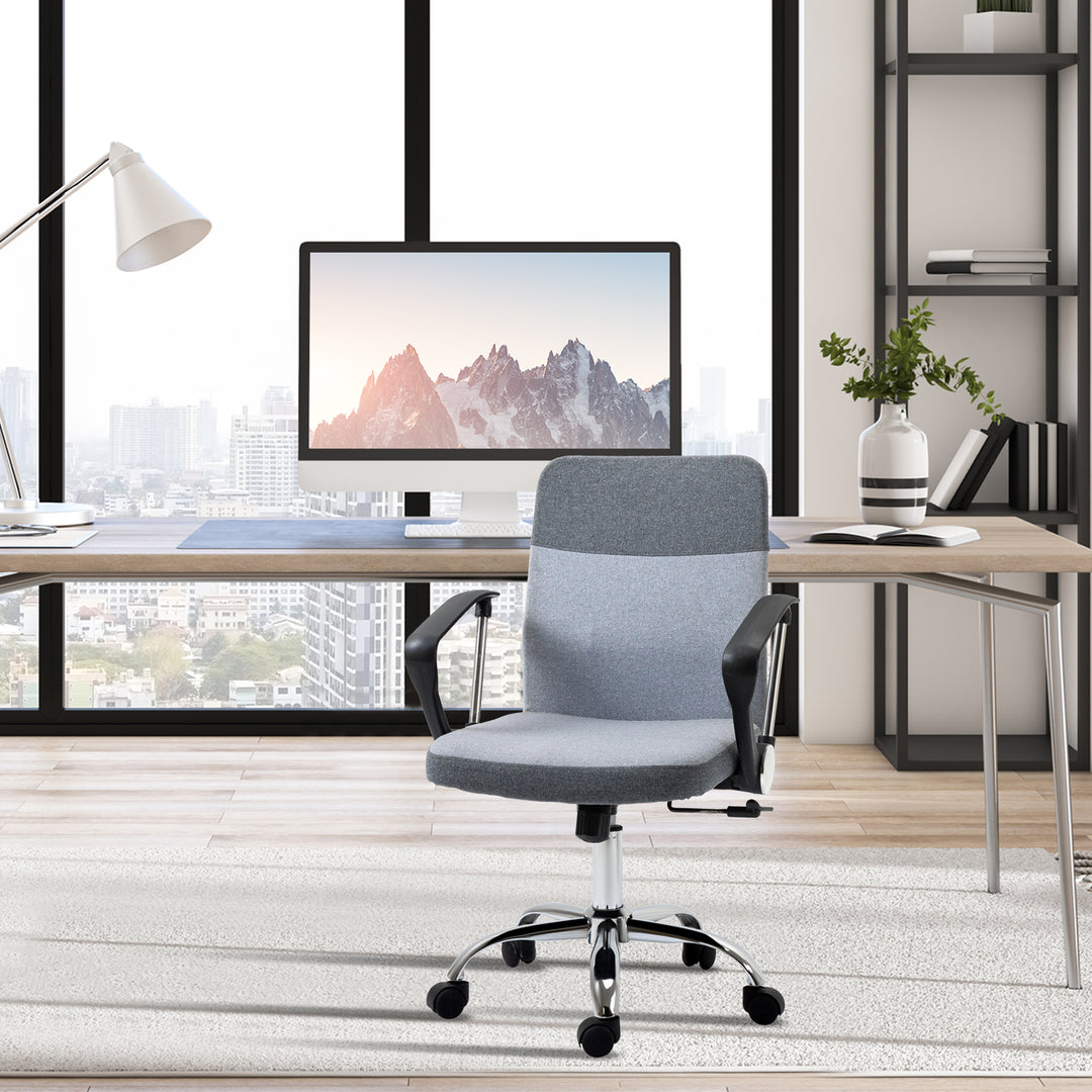 Office Chair Linen Fabric Swivel Computer Desk Chair Home Study Adjustable Chair with Wheels, Grey