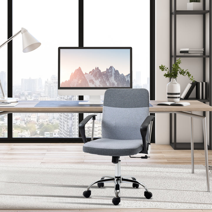 Office Chair Linen Fabric Swivel Computer Desk Chair Home Study Adjustable Chair with Wheels, Grey