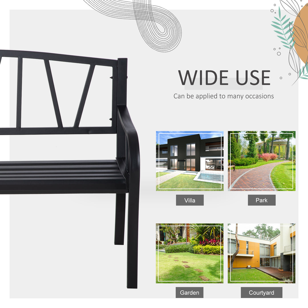 2-Seater Garden Bench Metal Loveseat w/ Decorative Backrest Ergonomic Armrest
