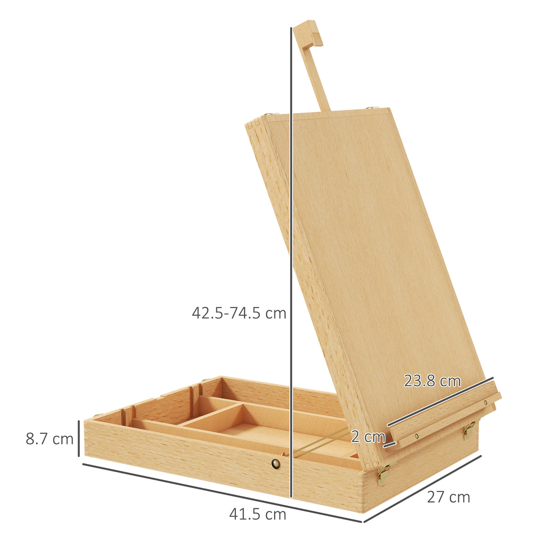 Wooden Table Easel Box Hold Canvas up to 61cm, Adjustable Beechwood Storage Table Box Easel, Portable Folding Artist Drawing & Sketching Board for Adults, Beginners, Artists Painting