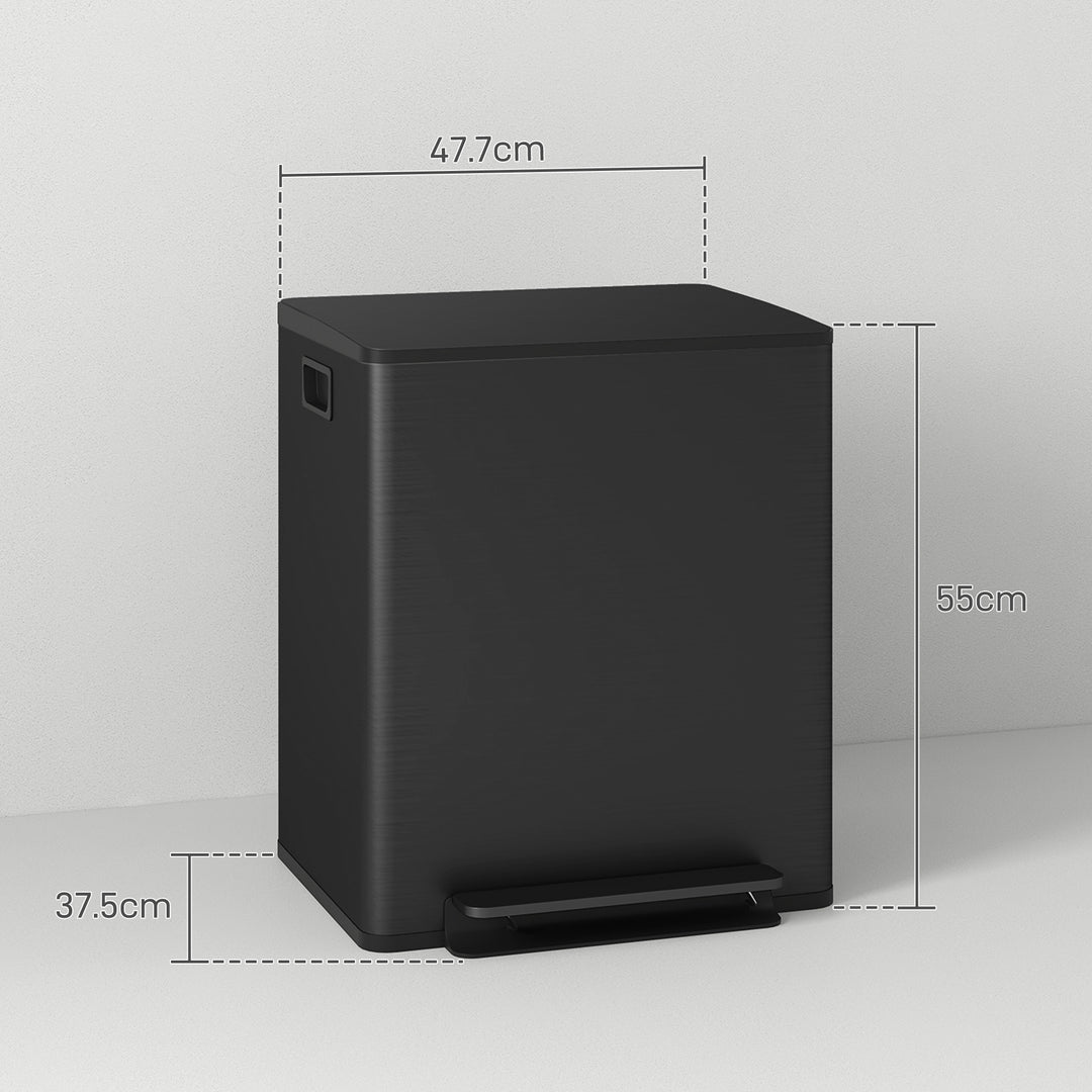 50L Dual Compartment Stainless Steel Bin, with Deodoriser Holders - Black