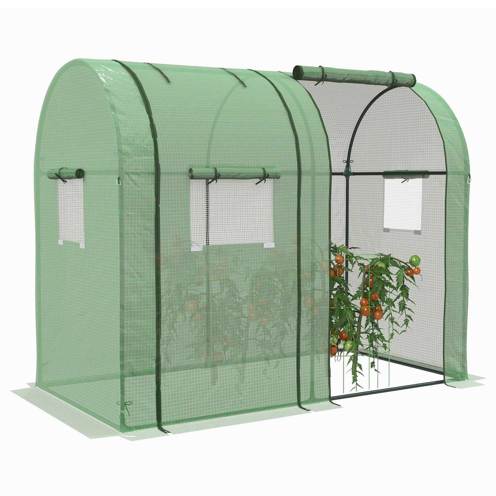 Tomato Greenhouse, Garden Growhouse with 2 Roll-up Doors and 4 Mesh Windows, Portable Indoor Outdoor Green House, 185 x 94 x 150cm, Green