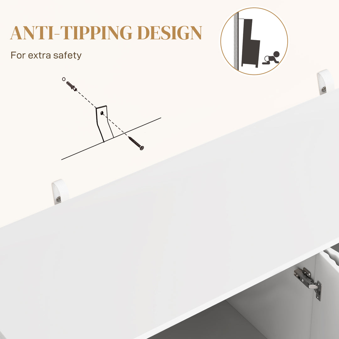 Sideboard Buffet Cabinet, Modern Kitchen Storage Cabinet with 4 Doors and Adjustable Shelves, Living Room Cabinet with Metal Legs for Hallway, White