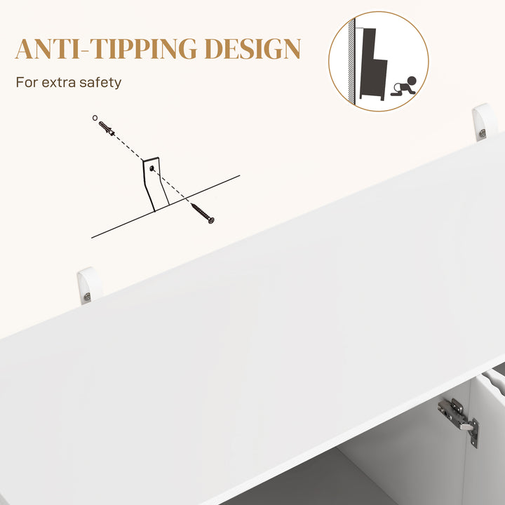Sideboard Buffet Cabinet, Modern Kitchen Storage Cabinet with 4 Doors and Adjustable Shelves, Living Room Cabinet with Metal Legs for Hallway, White
