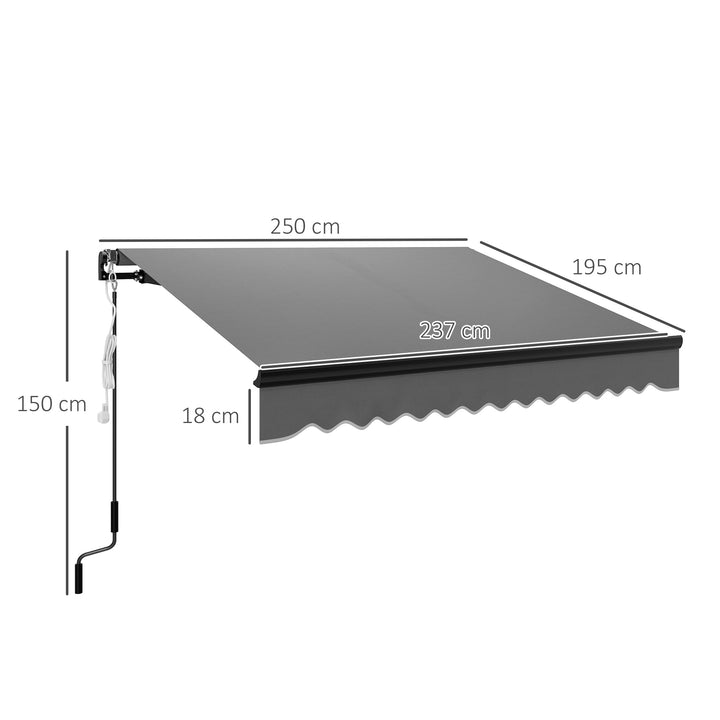 2.5 x 2m Electric Awning with LED Light and Remote Controller, Aluminium Frame DIY Retractable Awning, UV50+ Sun Shade Canopy for Garden Patio Deck Door Window, Dark Grey