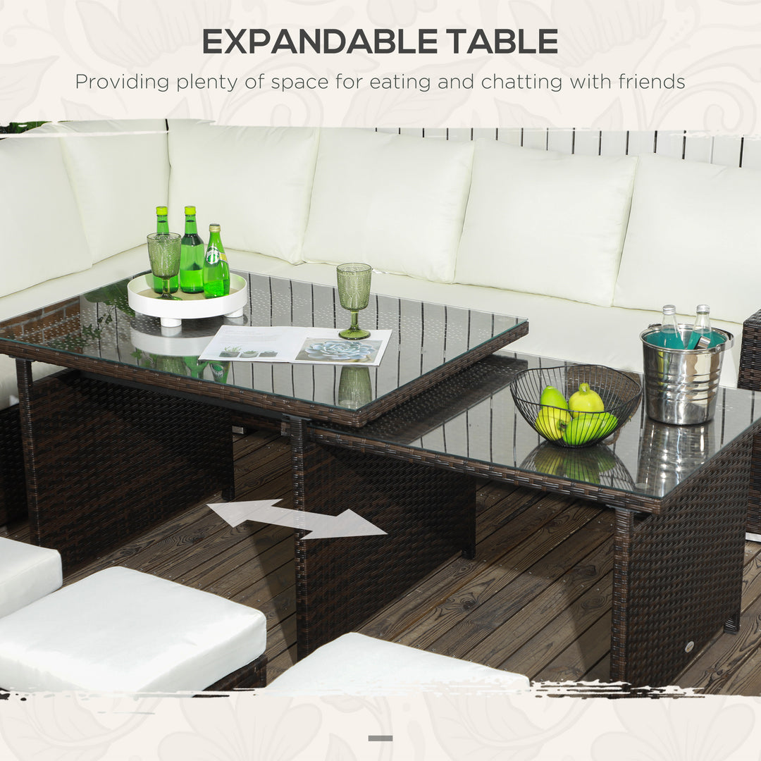 Seven-Piece Rattan Garden Sofa Set, with Expanding Table - Cream White
