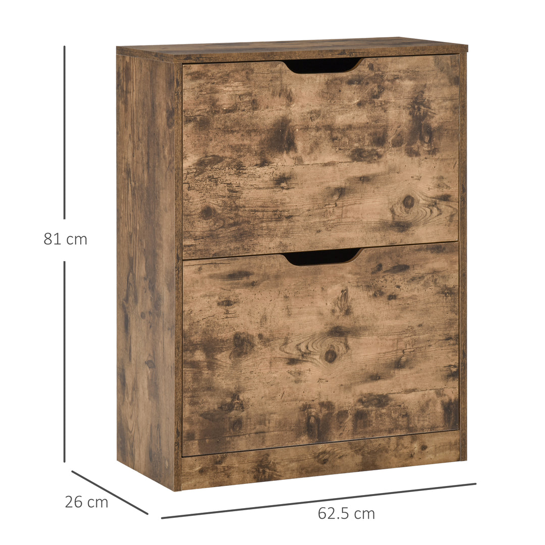 MCL Industrial Shoe Cabinet with 2 Flip Drawers, Narrow Shoe Storage Cabinet for 12 Pairs, Freestanding Slim Shoe Storage Organiser for Entryway, Hallway, Rustic Brown