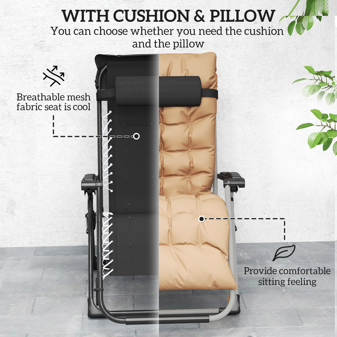 2 Piece Reclining Zero Gravity Sun Loungers with Cushions, Khaki