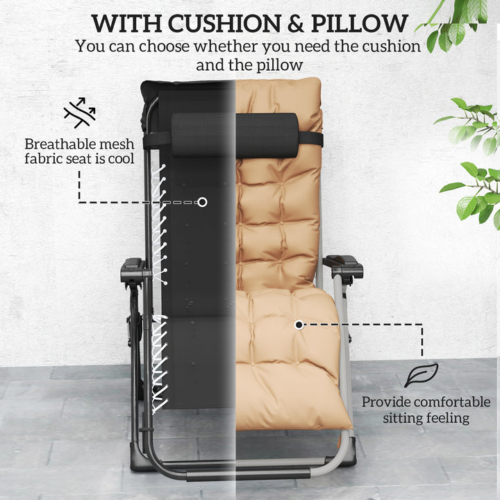 2 Piece Reclining Zero Gravity Sun Loungers with Cushions, Khaki