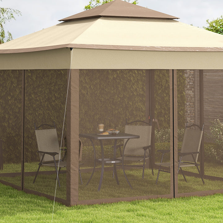 Outsunny 3 X 3(m) Meters Metal Gazebo Party Canopy Garden Pop Up Tent Outdoor Sun Shelter w/ Net Curtain Zipper Door - Khaki