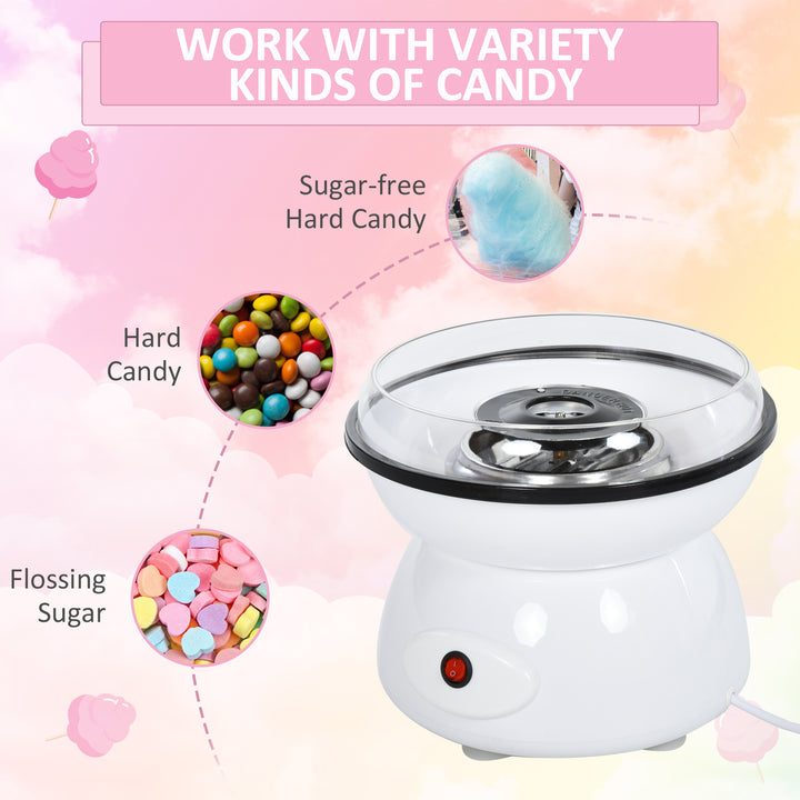 HOMCOM 450W Electric Candyfloss Machine Kit Non-Stick Plates Fairground Fun Children Adult Party Gift Home Sweet Metal Body w/ Accessories White