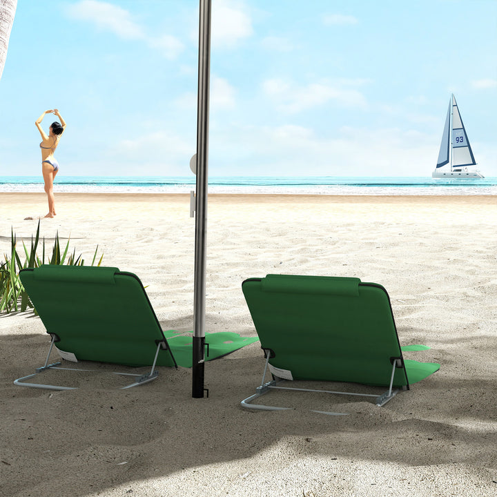 Set of Two Metal Frame Beach Chairs, with Reclining Backs - Green