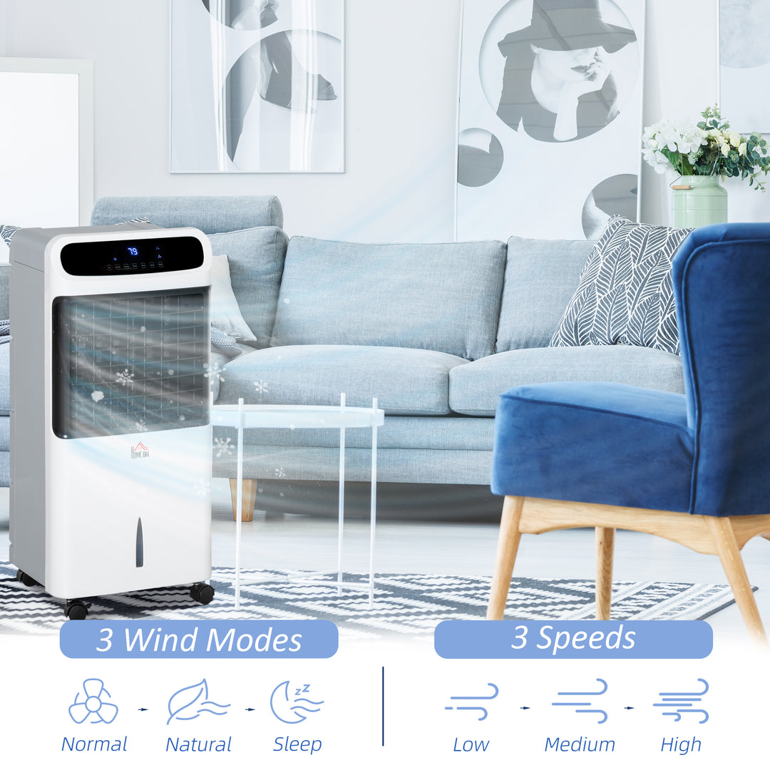 Mobile Air Cooler, 12L Tank Evaporative Ice Cooling Fan Water Conditioner Humidifier Unit with 3 Modes, 3 Speed, Remote, Timer, Oscillating for Home Bedroom