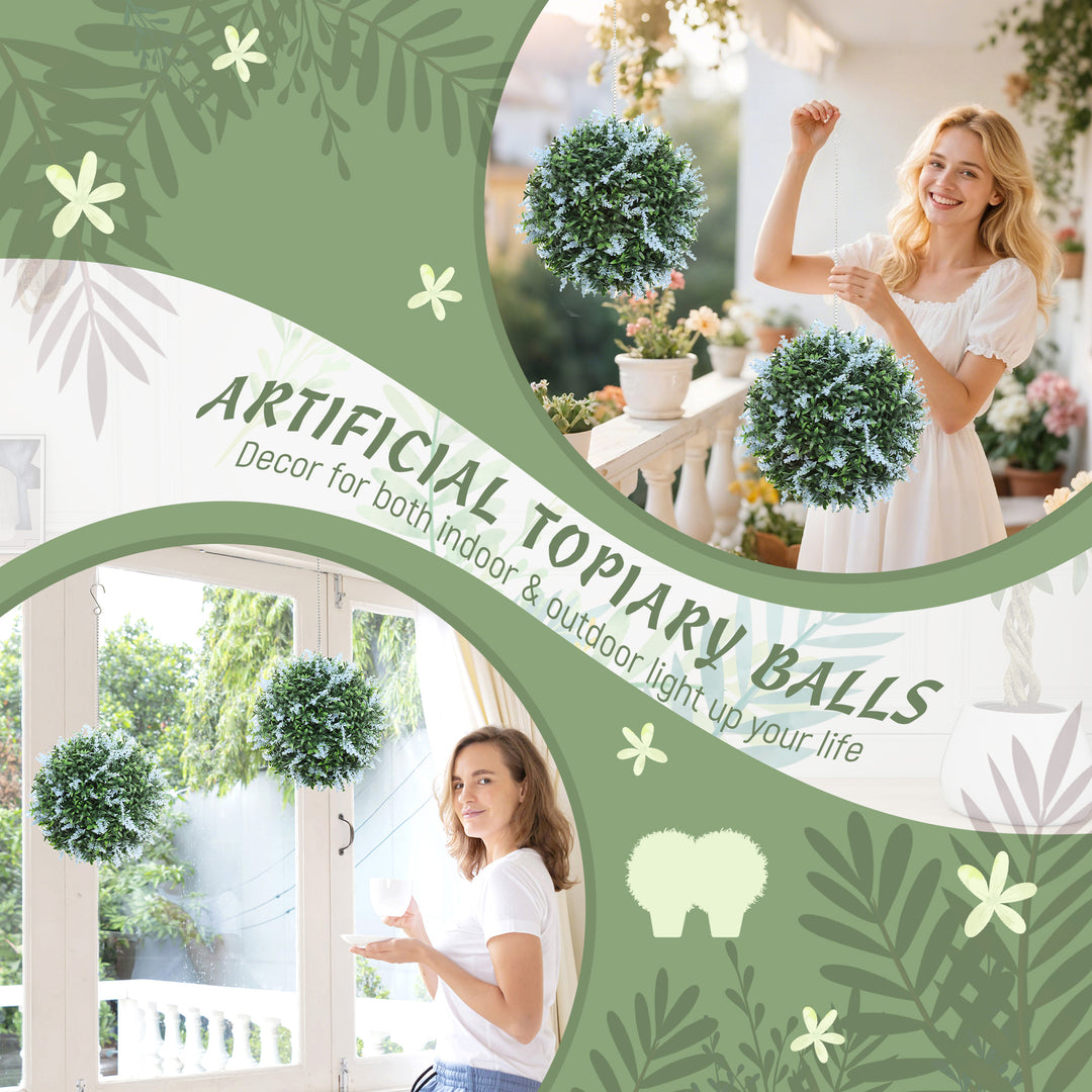 Set of 2 Artificial Plant Topiary Balls, UV-protected Fake Decorative 