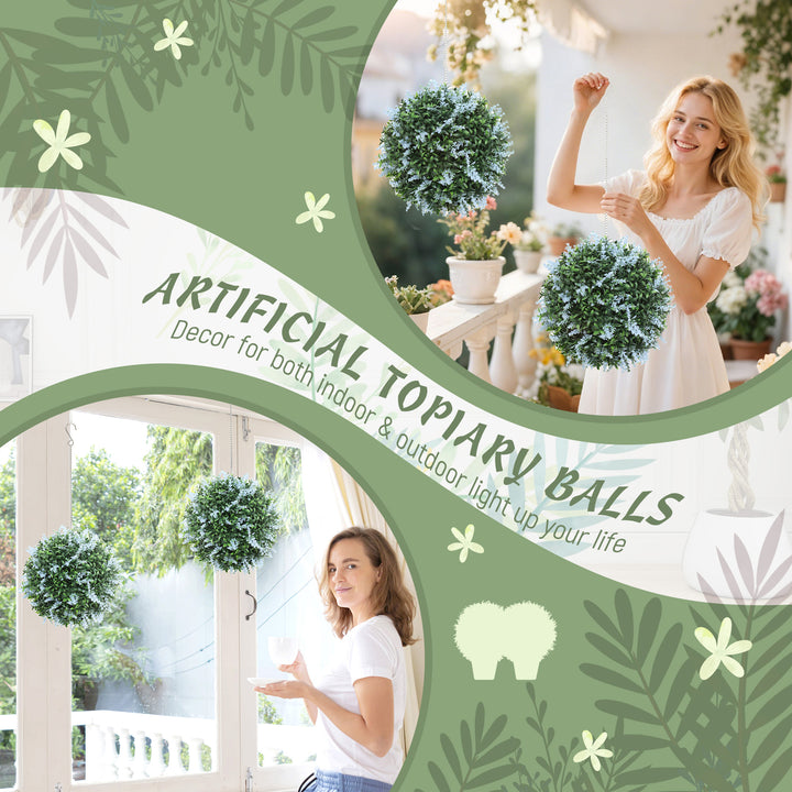 Set of 2 Artificial Plant Topiary Balls, UV-protected Fake Decorative 