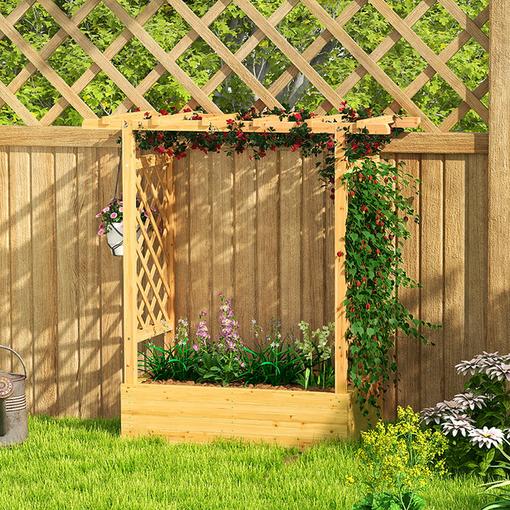 Garden Planter with Trellis, Wooden Raised Bed for Garden with Hanging Roof and Drainage Holes, Outdoor Trellis Planter Box for Vegetables, Herbs and Flowers, 110 x 44 x 113 cm