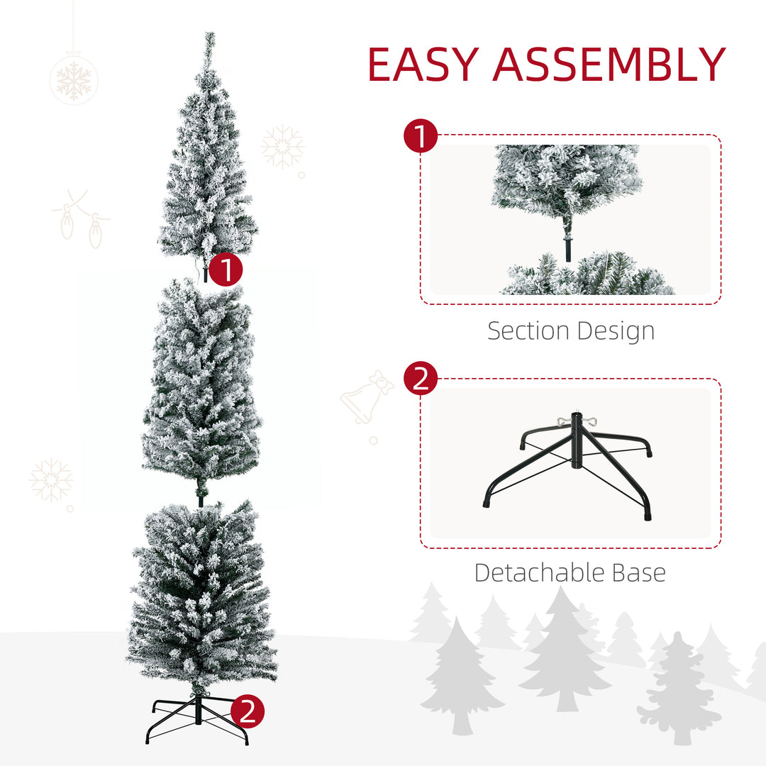 HOMCOM 7.5' Artificial Prelit Christmas Trees Holiday Décor with Warm White LED Lights, Flocked Tips, Berry, Pine Cone | Aosom UK