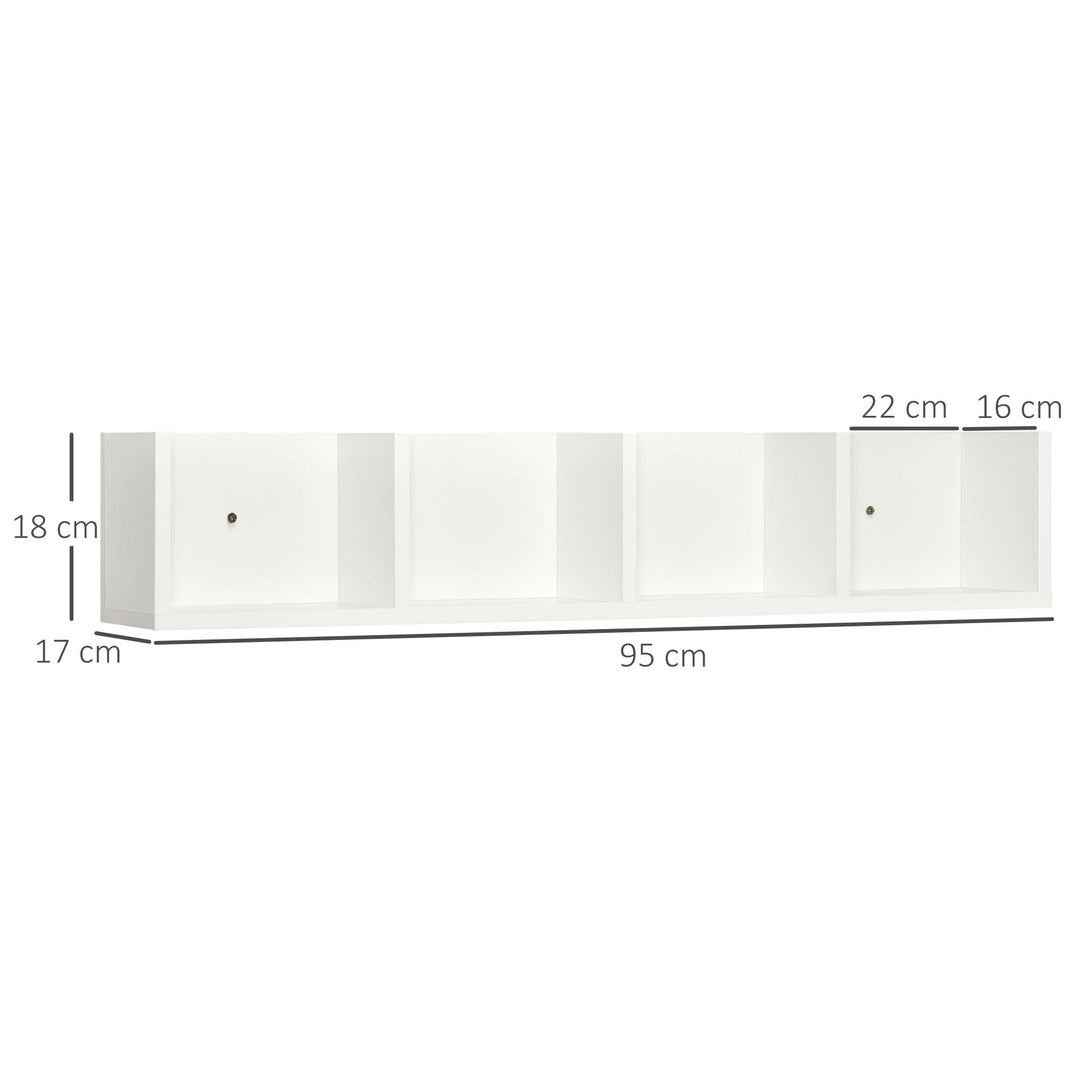 Wall Mount 84 CD / 56 DVD/Blu-ray/ Media Storage Rack 4 Cubes, Wooden Shelf Organiser Unit Bookcase Display, Set of 2, White