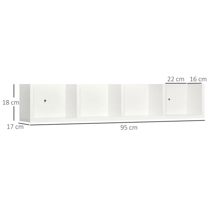 Wall Mount 84 CD / 56 DVD/Blu-ray/ Media Storage Rack 4 Cubes, Wooden Shelf Organiser Unit Bookcase Display, Set of 2, White