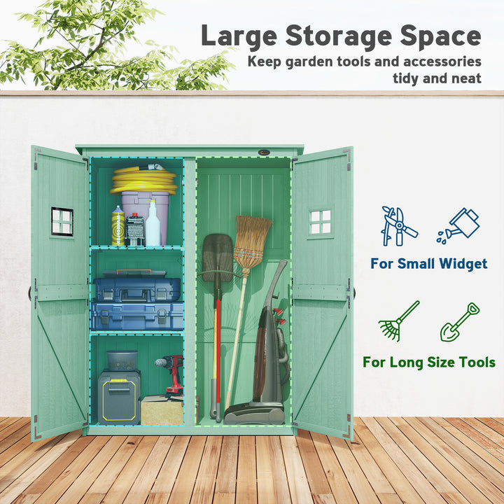 Wooden Garden Shed with Two Windows, Tool Storage Cabinet, Outdoor Dou
