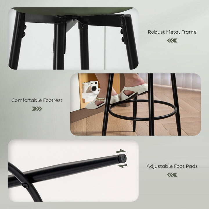 Set of Two Faux Leather Bar Stools - Green/Black