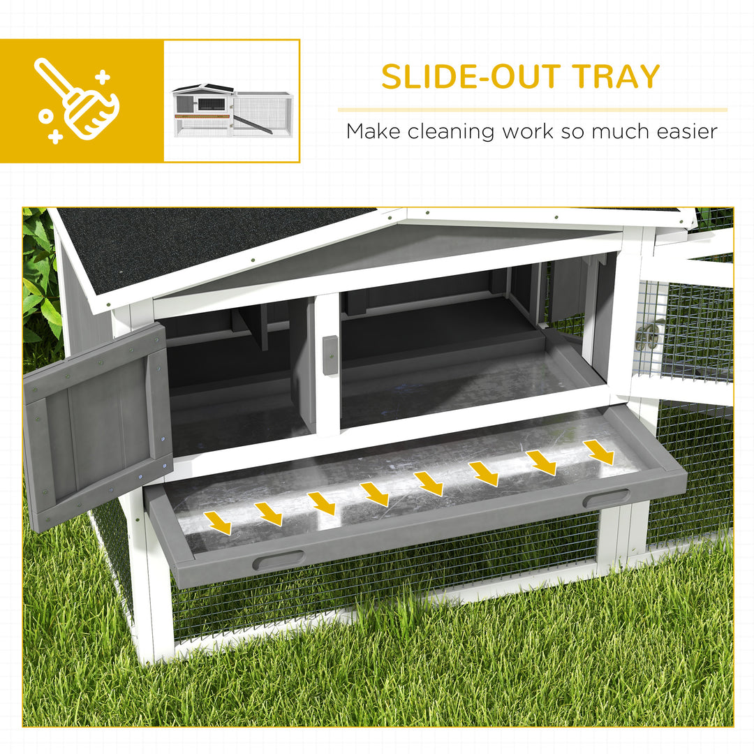 Rabbit Hutch with Run Wooden Guinea Pig Hutch Outdoor Bunny Cage Hide House with Sliding Tray, Hay Rack, Ramp, 156 x 58 x 68cm, Grey
