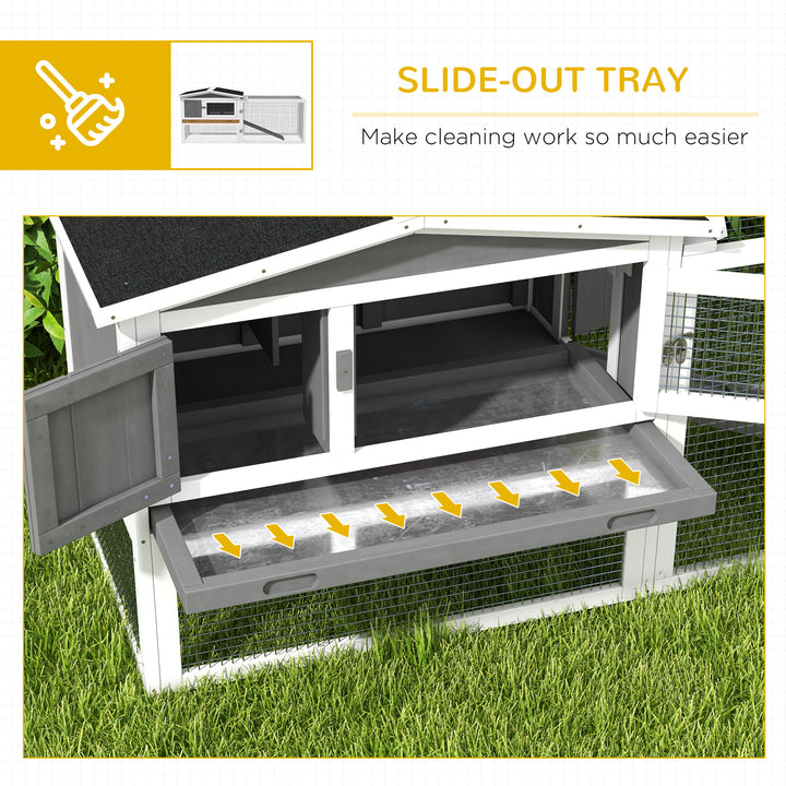 Rabbit Hutch with Run Wooden Guinea Pig Hutch Outdoor Bunny Cage Hide House with Sliding Tray, Hay Rack, Ramp, 156 x 58 x 68cm, Grey
