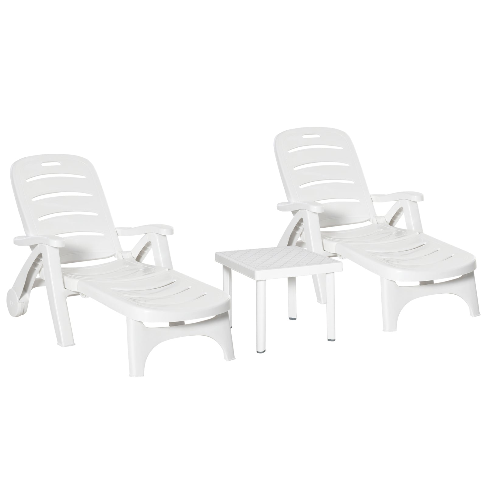 3pcs Garden Furniture Set Outdoor Furniture Set Dining Table, 2 Lounge Chairs and 1 Garden Side Table White