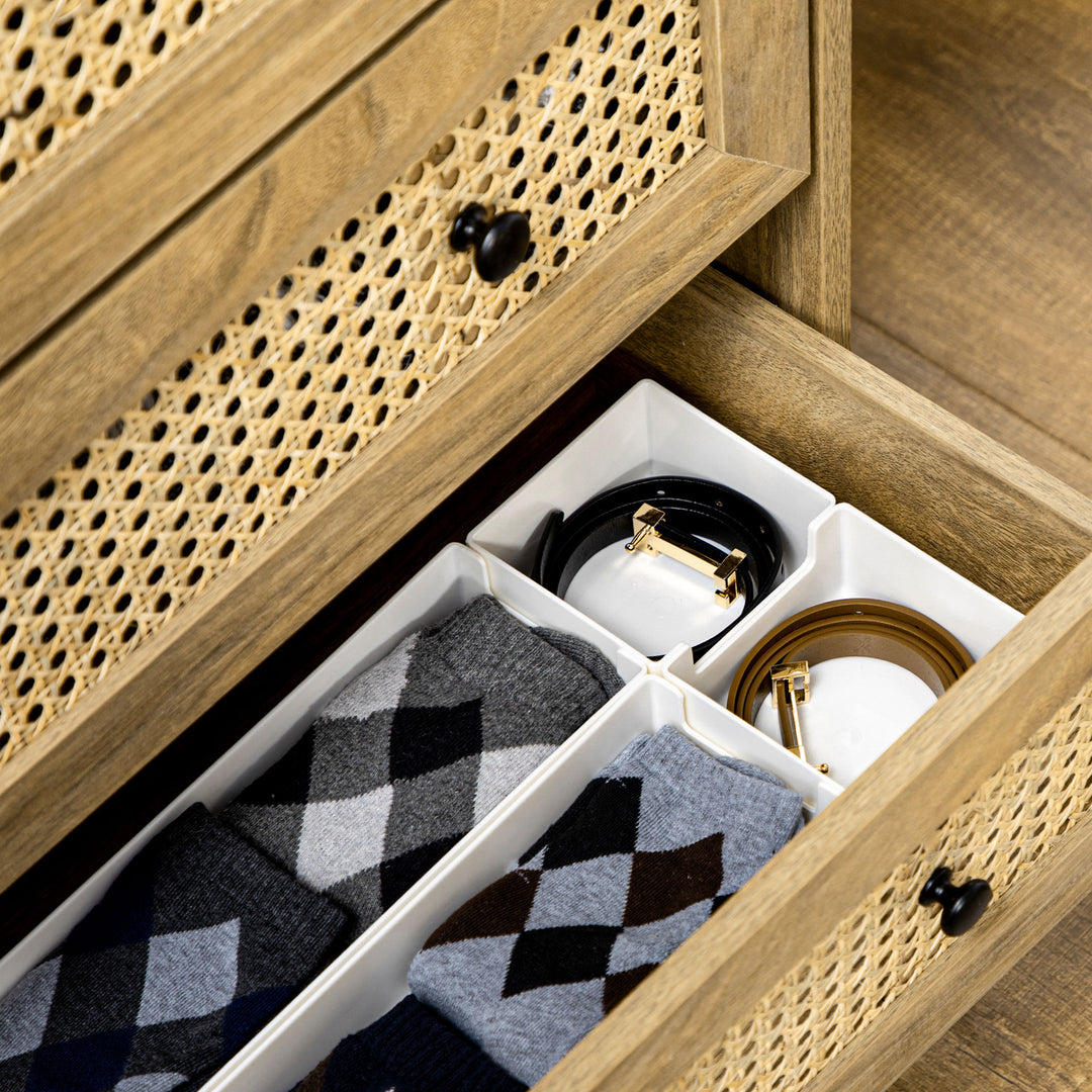 MCL Storage Cabinet, 4-Drawer Unit with Rattan Element for Bedroom, Living Room, 80cmx35cmx95cm, Wood Effect