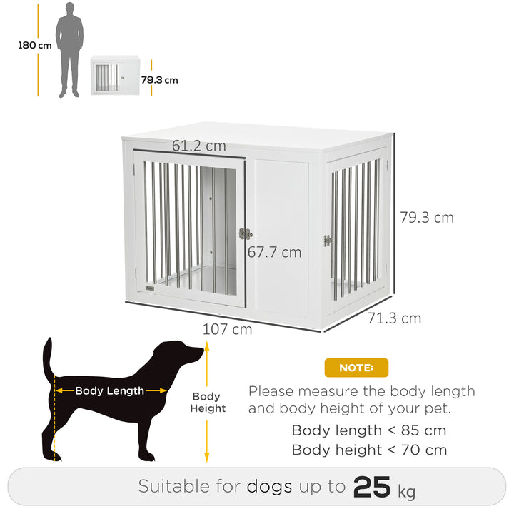 2-in-1 Dog Cage and Side Table, with Two Lockable Doors, for Medium Large Dogs - White