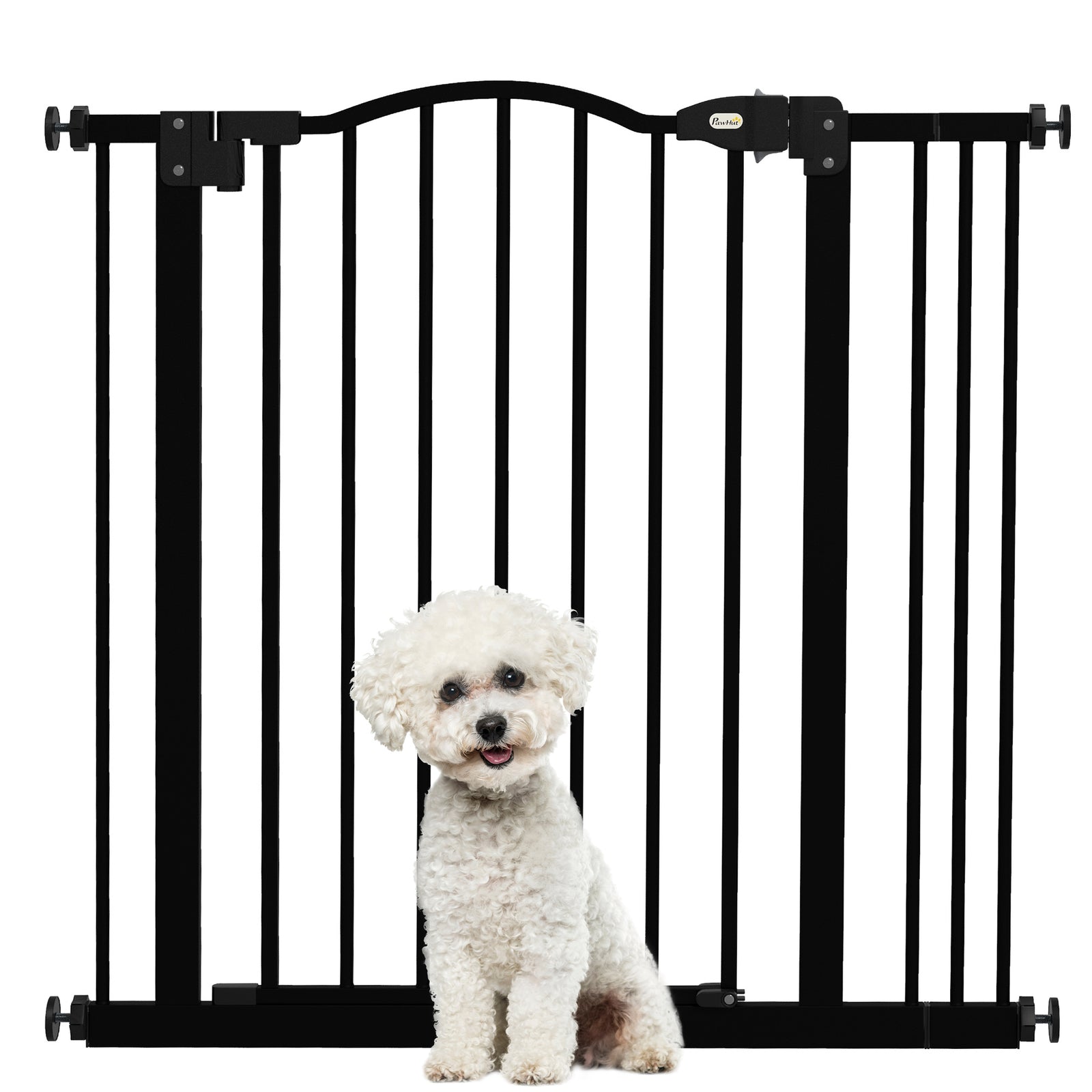 Metal 74-87cm Adjustable Pet Gate Safety Barrier w/ Auto-Close Door Black