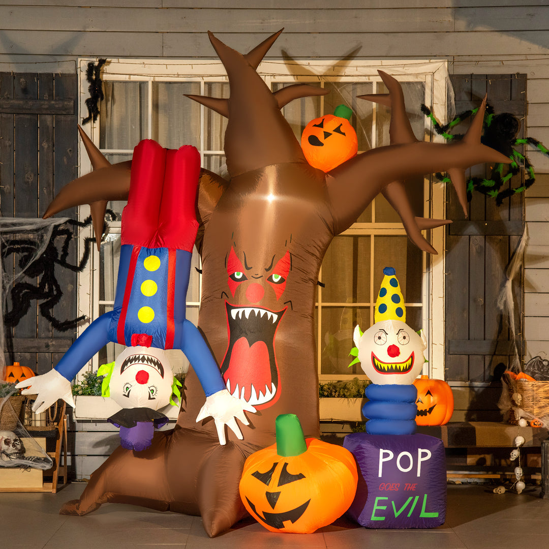 MCL 7ft Inflatable Halloween Ghost Tree with Upside-down Clown Pumpkins, Blow-Up Outdoor LED Display for Lawn, Garden, Party