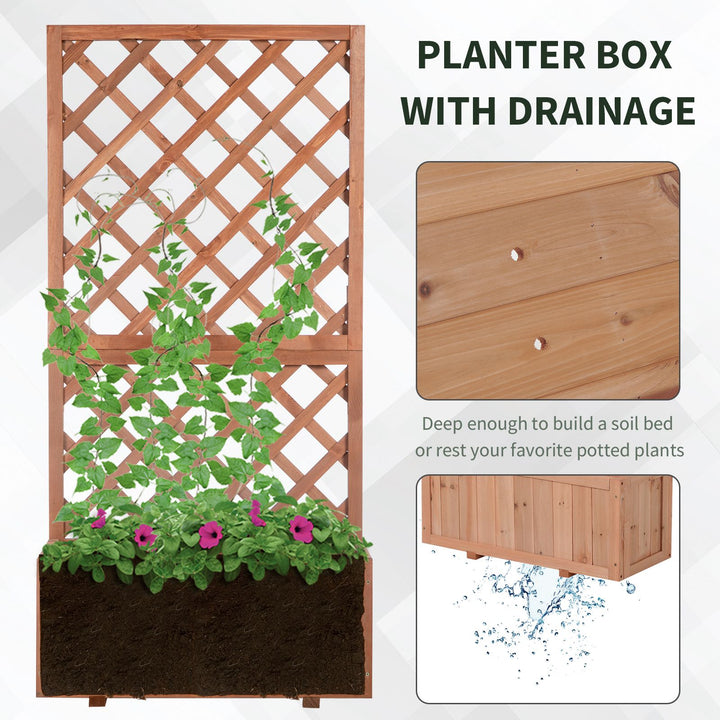 72.5 x 31.5 x 149.5 cm 45L Garden Wooden Pine Trough Planter with Topped Trellis Climbing Plants Flower Raised Bed, Orange
