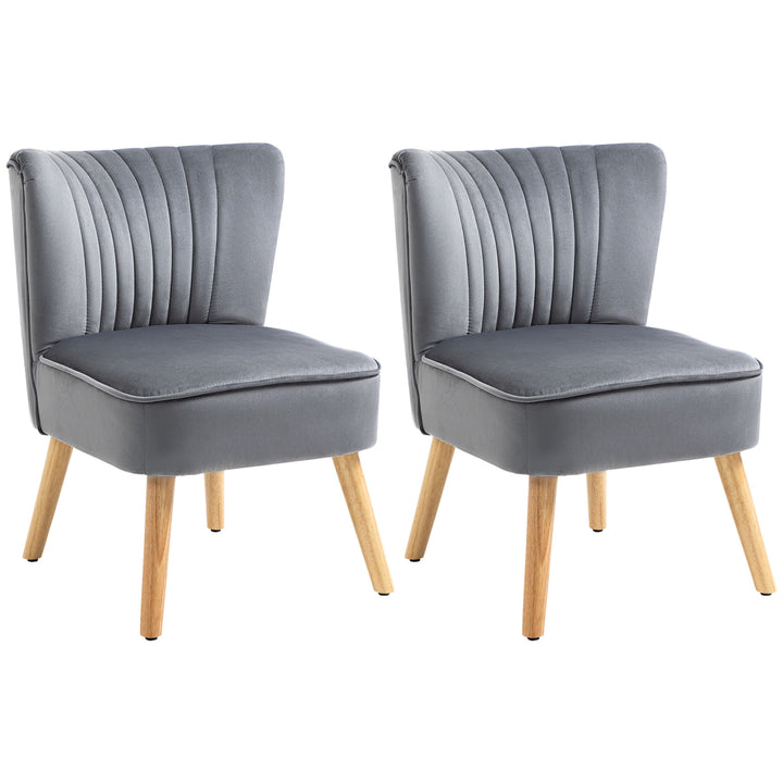 HOMCOM Velvet Armchair Duo: Tub-Style Accent Chairs with Padded Seat & Curved Back, Wooden Legs, Home Furniture, Grey