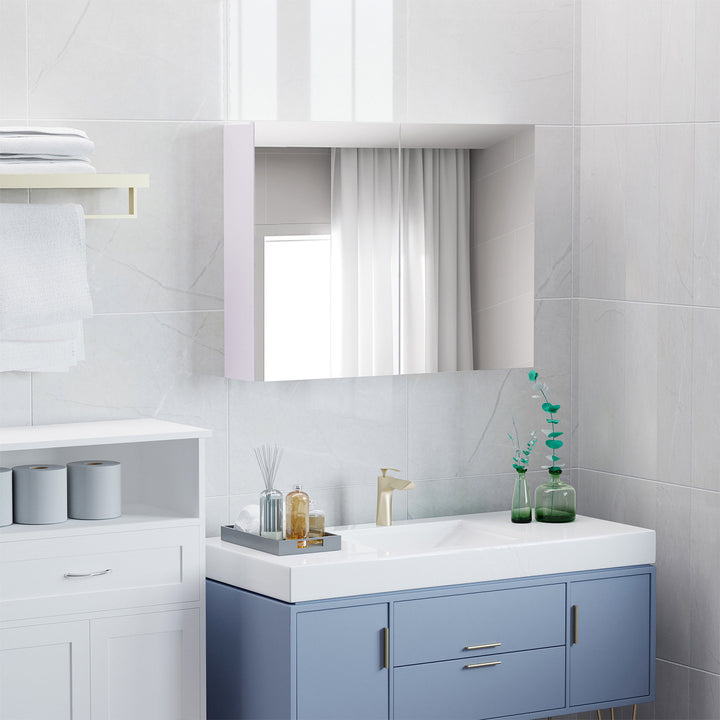 80 x 15 cm Double Door Bathroom Mirror Cabinet - White