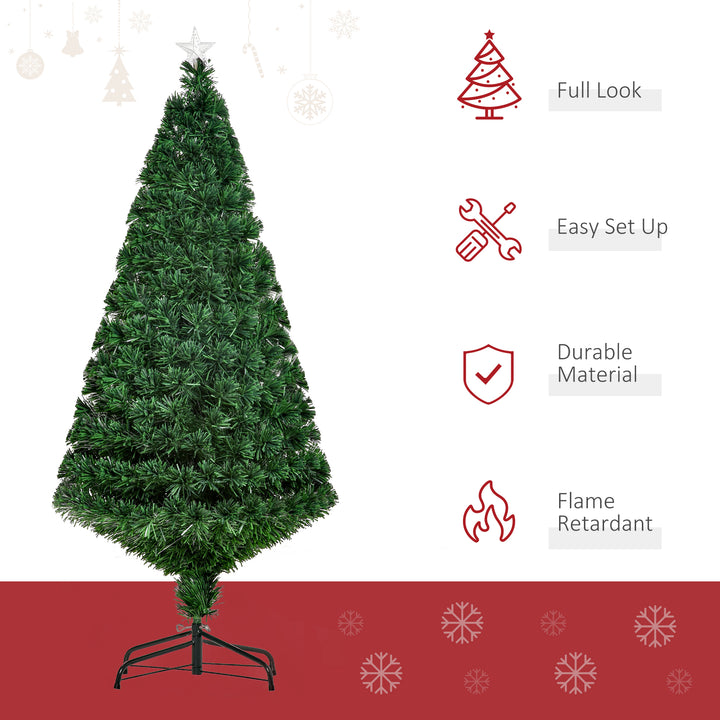 HOMCOM 5FT Green Fiber Optic Xmas Tree Pre-Lit Fibre Optic Artificial Christmas Tree Multi-Colour | Aosom UK