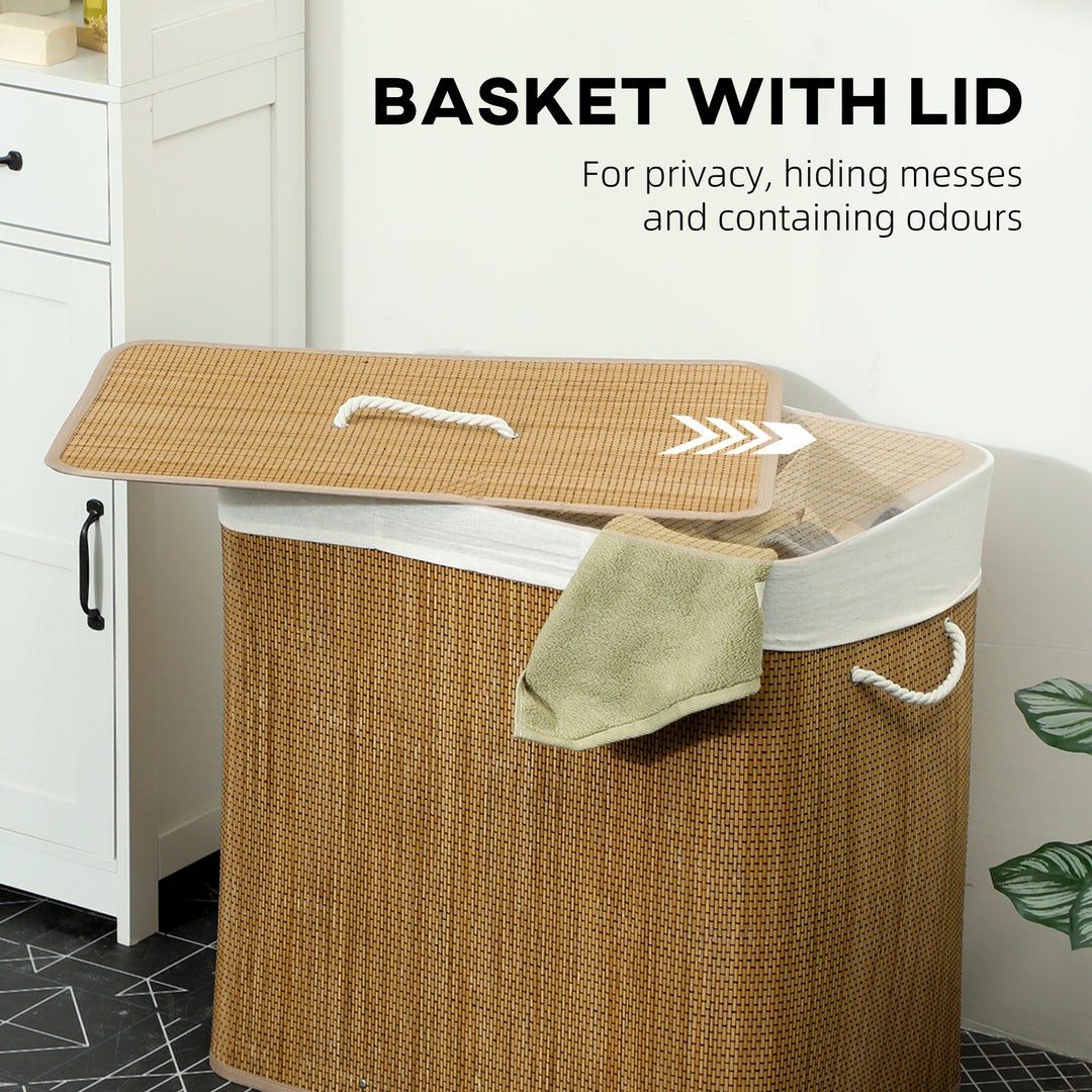 3 Section Laundry Basket with Lid, 144L Bamboo Laundry Hamper with Han