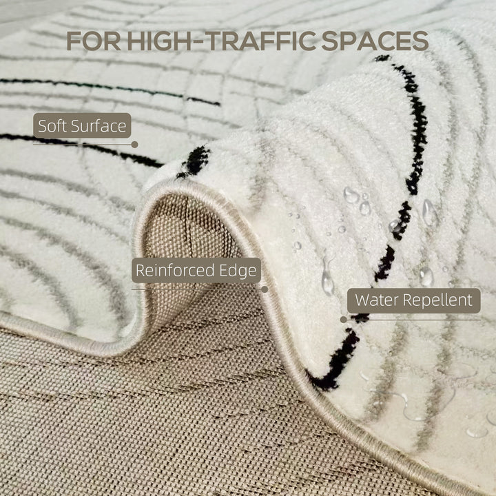 Modern Area Rug, Swirl Pattern Machine Washable Rug, Allergy-Friendly Floor Carpet for Living Room, Bedroom, Dining Room, Home Office, 170 x 120 cm, Cream White