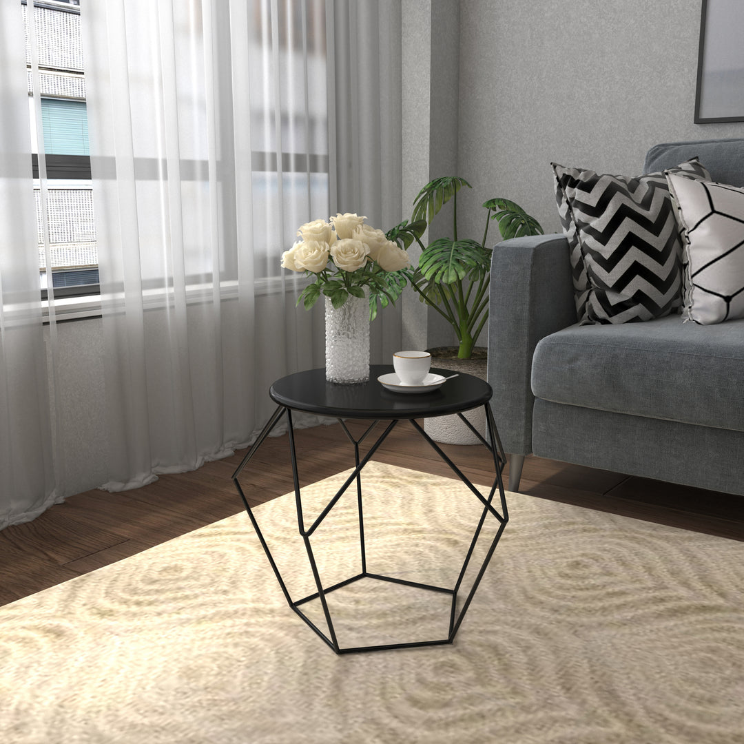 Round Side Table, Minimalist End Table with Steel Frame, Small Coffee Table for Living Room, Bedroom, Black