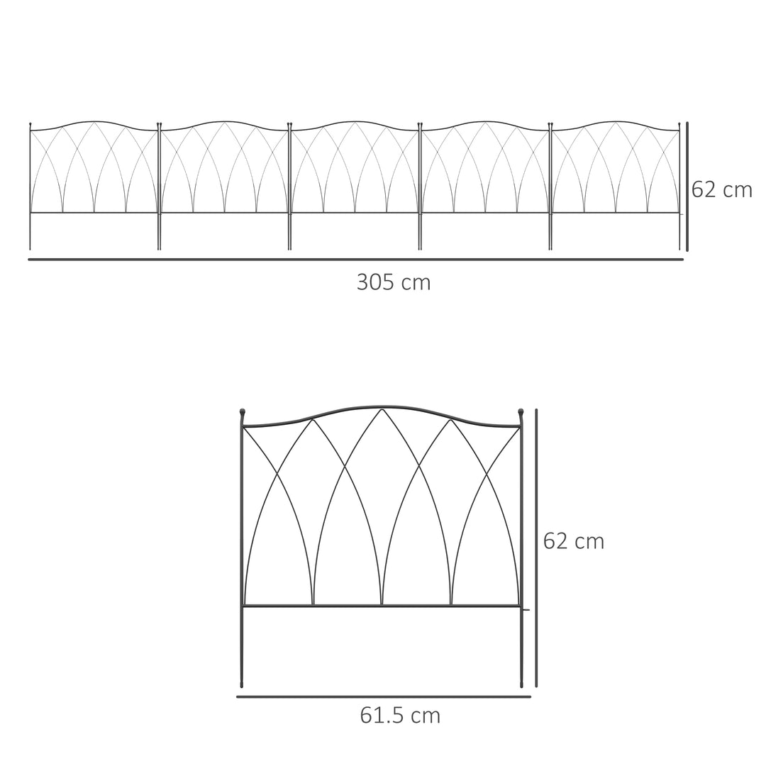 Set of Five 61.5cm Decorative Metal Fence Panels - Black
