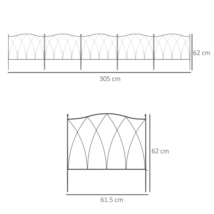 Set of Five 61.5cm Decorative Metal Fence Panels - Black