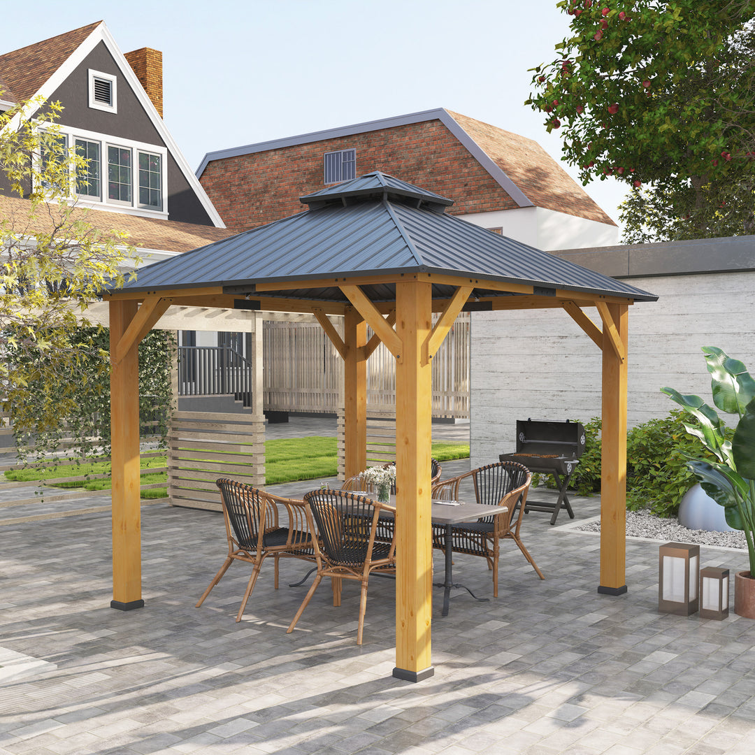 3x(3)M Outdoor Hardtop Gazebo Canopy with 2-Tier Roof and Solid Wood Frame, Outdoor Patio Shelter for Patio, Garden, Grey