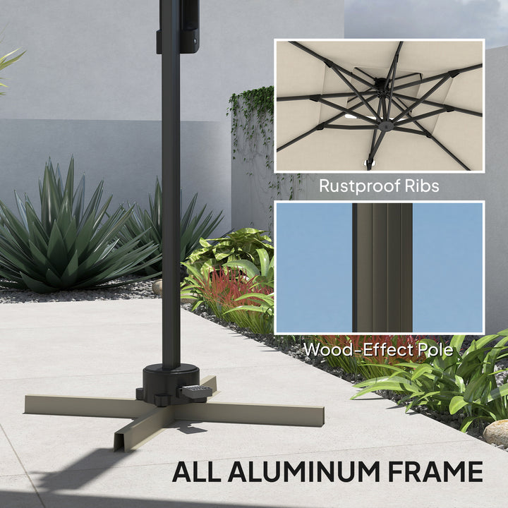 3.7 x 2.7 m Cantilever Parasol w/ 360° Rotation and Easy Tilt Adjustment, Aluminium Hanging Offset Outdoor Umbrella w/ Double Top, Cross Base, UPF50+ Hanging Sun Shade, Black Pole