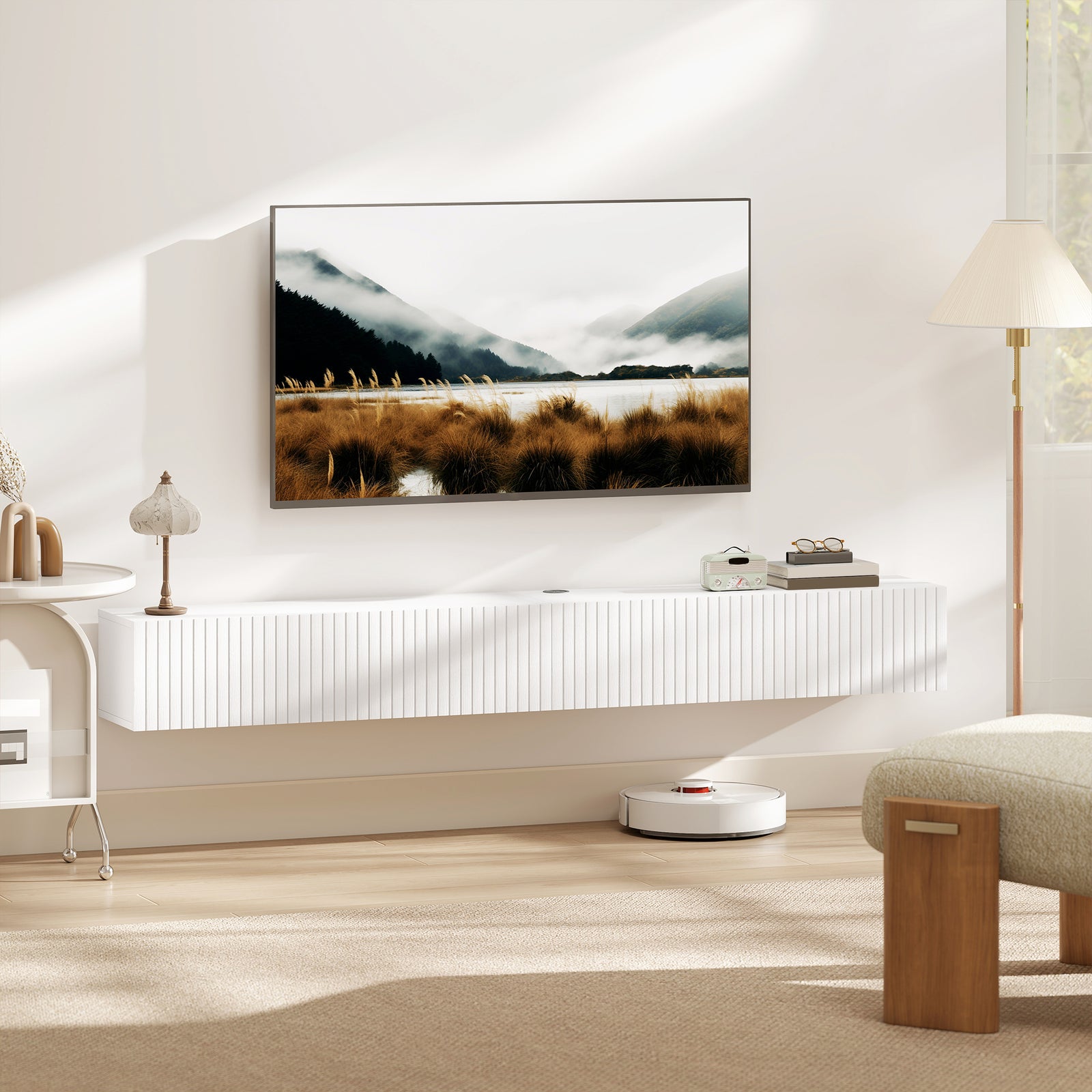 80cm Floating TV Stand, Wall Mount TV Unit with Cable Management Hole,