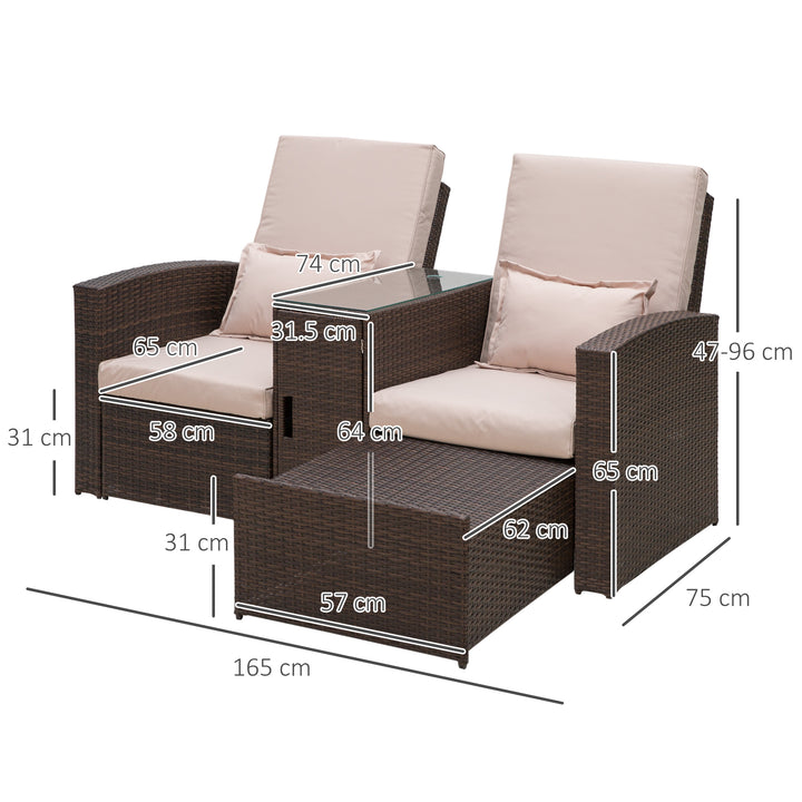 2-Seater Rattan Sofa Lounger Set-Brown