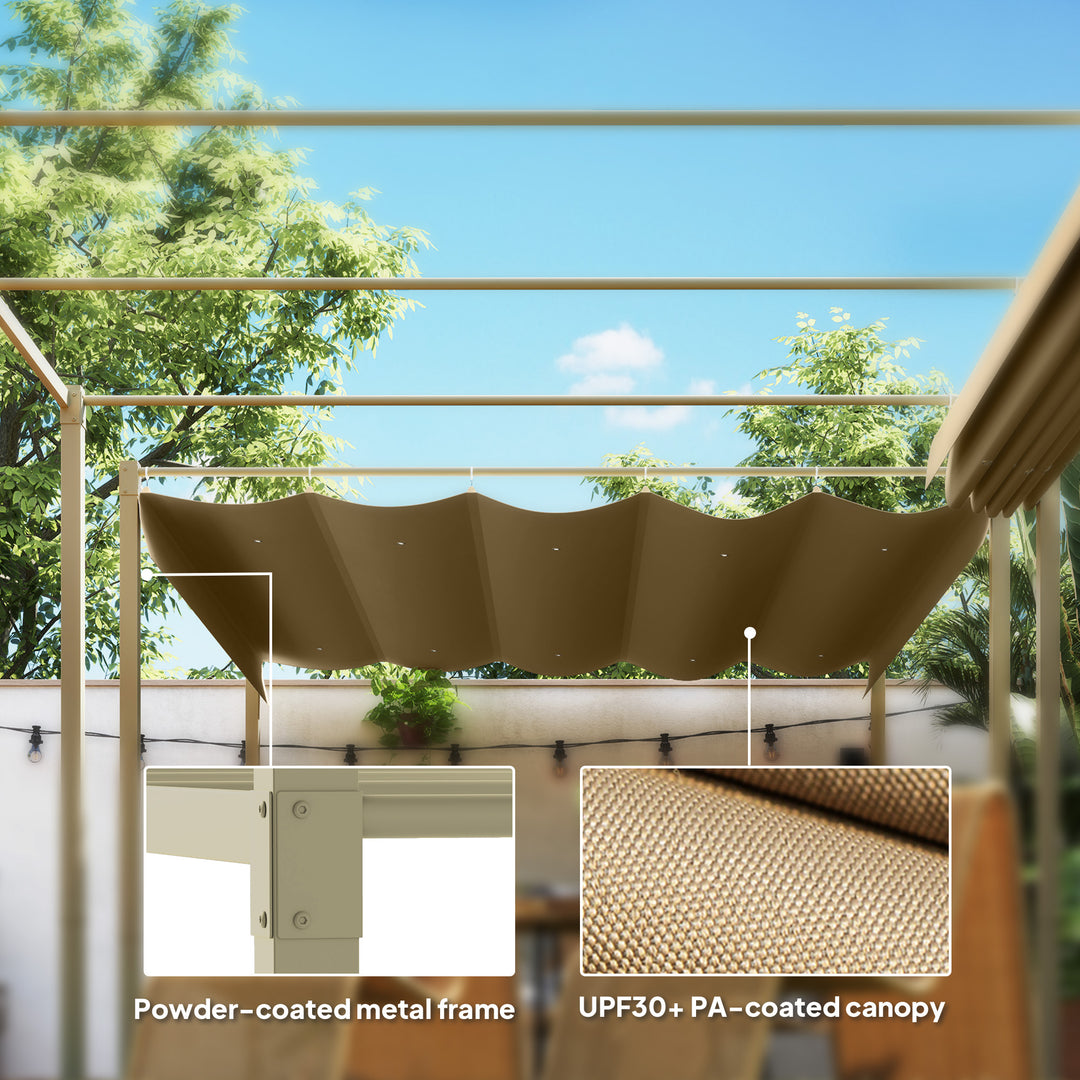 Outsunny 3 x 3(m) Garden Pergola with Retractable Roof and Magnetic Fixture, Outdoor Gazebo Pergola Kit Sun Shade Canopy, UPF30+, Khaki